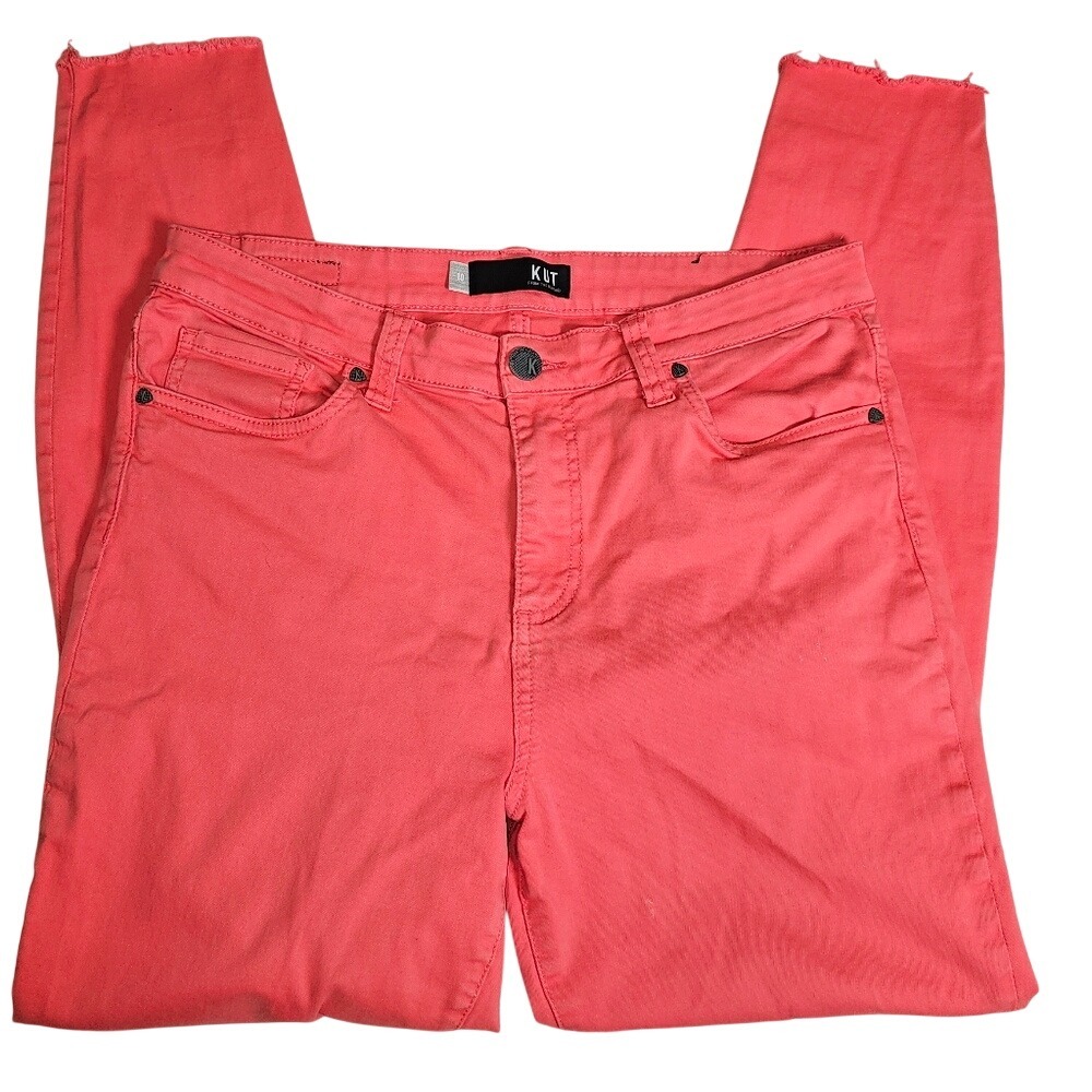 Kut from the Kloth Connie High Rise Ankle Skinny in a Salmon Orange Pink Color 8